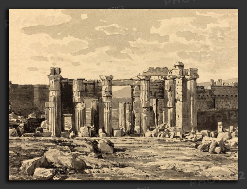 Themistocles von Eckenbrecher (German, 1842 - 1921), The Propylaeum from the East, 1890, pen and black ink and watercolor over black chalk and touches of graphite