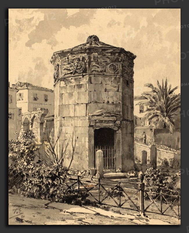 Themistocles von Eckenbrecher (German, 1842 - 1921), Tower of Winds, 1890, pen and black ink and watercolor over touches of graphite and black chalk