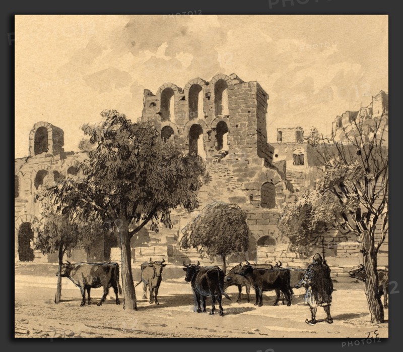 Themistocles von Eckenbrecher (German, 1842 - 1921), Theater of Herodes Atticus, 1890, pen and black ink and watercolor over black chalk heightened with white