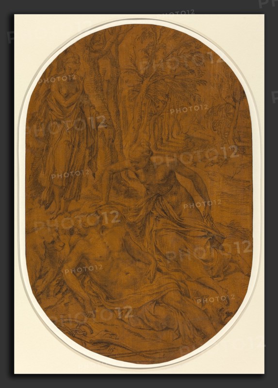 Attributed to Frans Floris I (Flemish, c. 1519 - 1570), Diana and Endymion, c. 1560, black chalk on tan prepared laid paper