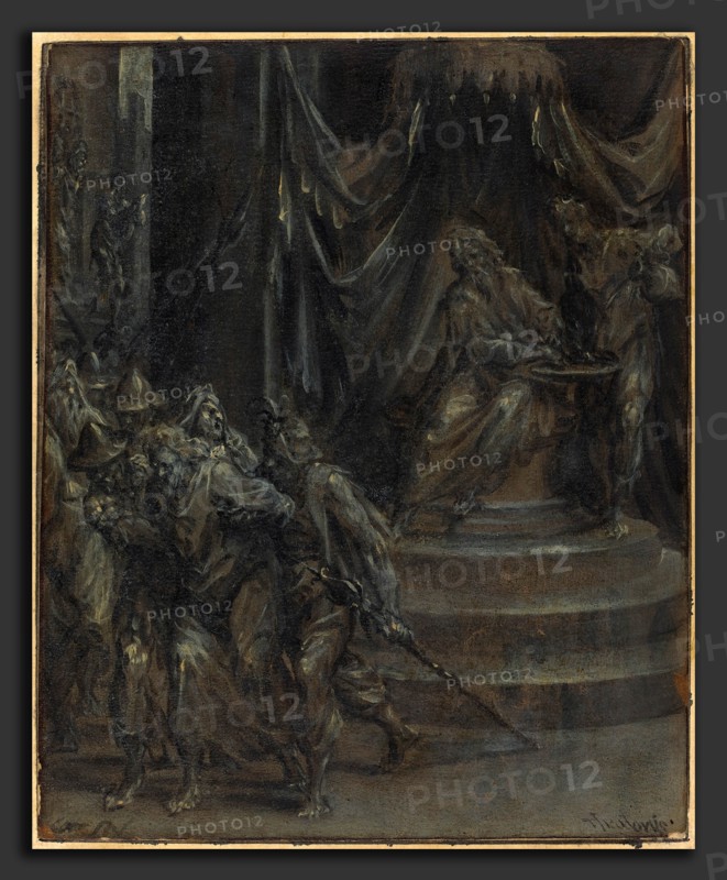 Dirck Barendsz (Dutch, 1534 - 1592), Pilate Washing His Hands as Christ Is Led Away, probably 1570s, monochrome oil on paper laid down on mount