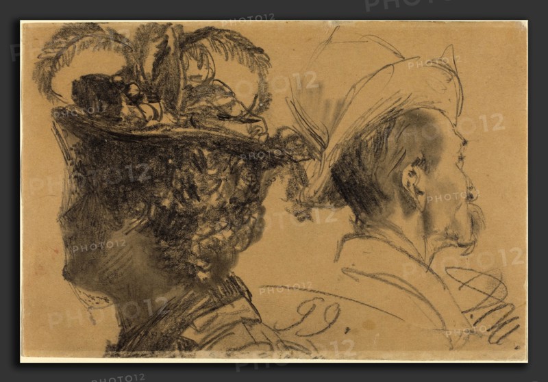 Adolph Menzel (German, 1815 - 1905), Heads of a Man and a Woman, 1899, graphite with stump