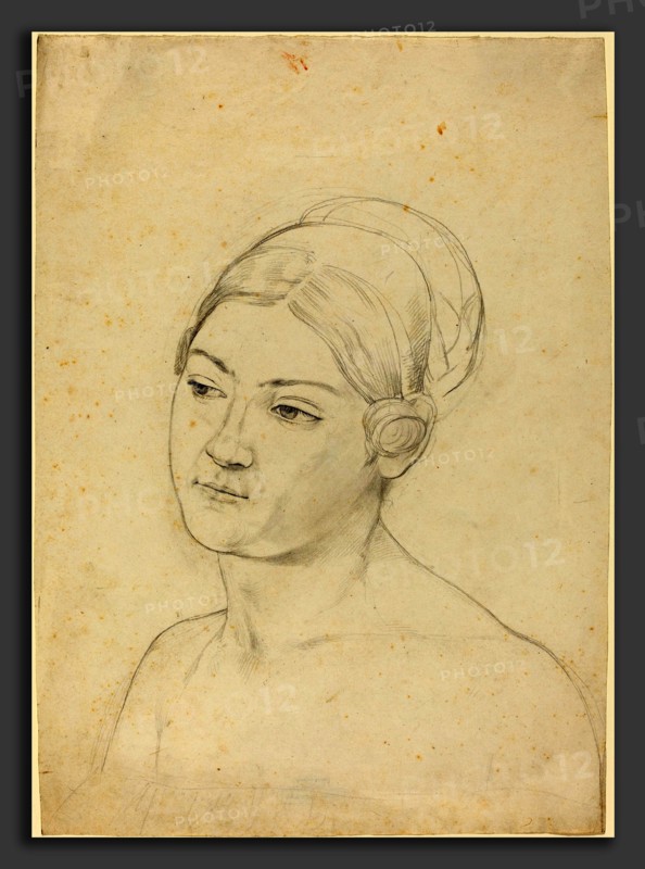 Moritz Daniel Oppenheim (German, 1800 - 1889), Head of a Young Woman, graphite