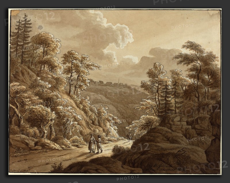 T. Lamey (German, active 1805), Road through the Woods near Kresselbach, 1805, pen and black ink with brown wash on laid paper