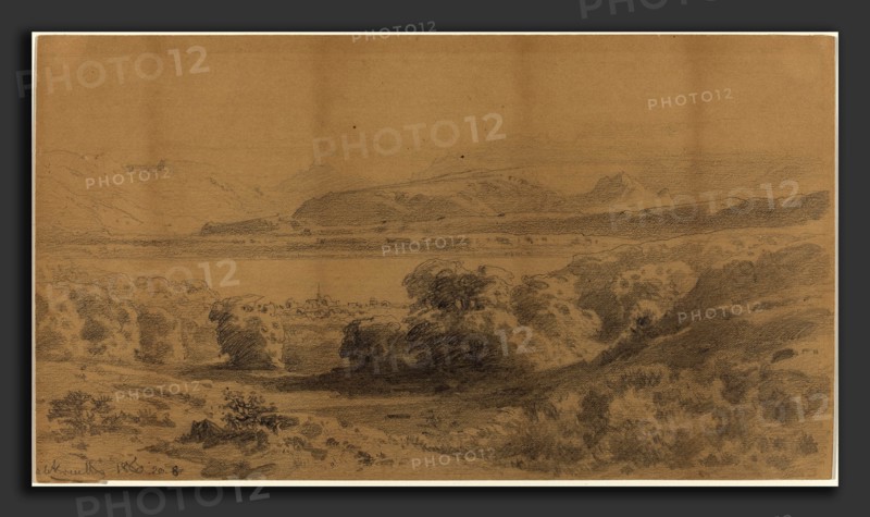 Stanislaus Graf von Kalckreuth (German, 1820 - 1894), Panorama on a Mountain Lake, 1857, graphite on brown laid paper