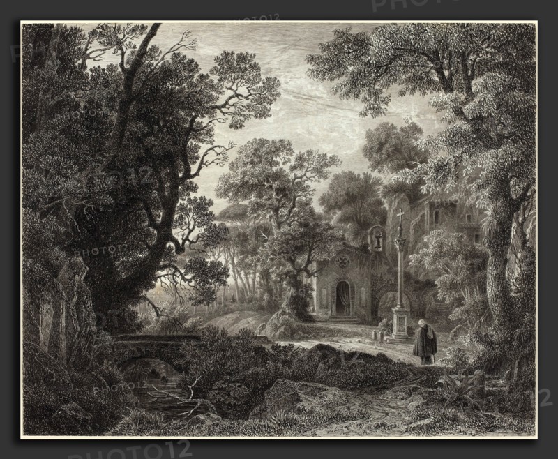 Julius Albert Elsasser (German, 1814 - 1859), A Woodland Chapel at Evening, 1859, pen and gray and black ink and wash on wove paper
