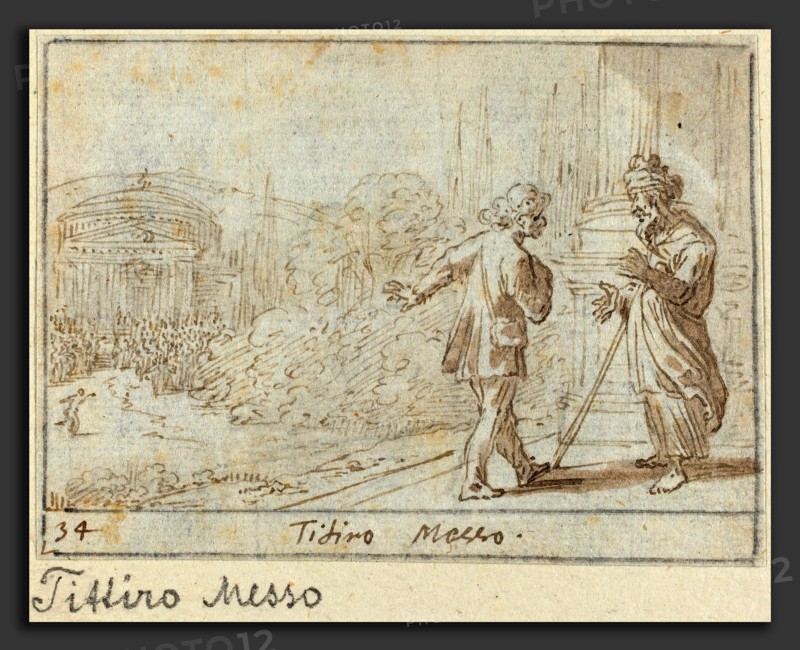 Johann Wilhelm Baur (German, 1607 - 1641), Titiro and Messo, 1640, pen and brown ink with brown wash on laid paper