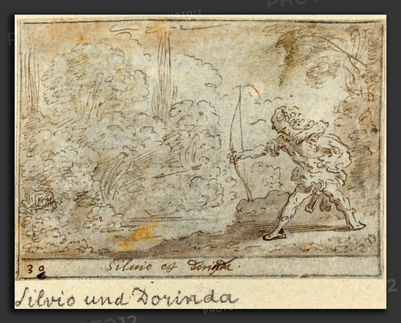 Johann Wilhelm Baur (German, 1607 - 1641), Silvio and Dorinda, 1640, pen and brown ink with brown wash on laid paper