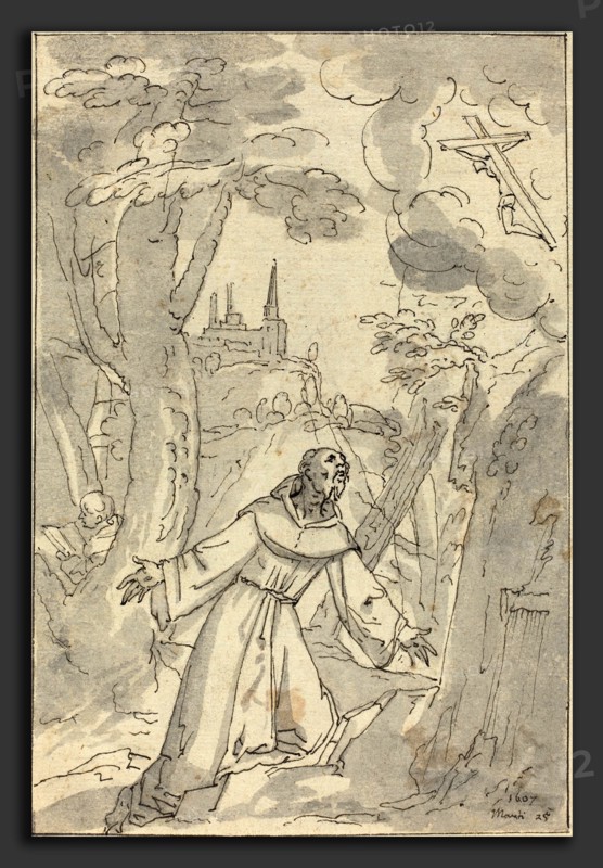 Johann Matthias Kager (German, 1575 - 1634), The Stigmatization of Saint Francis, 1607, pen and black ink with gray wash on laid paper