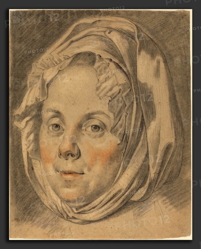 Anton Johann Tischbein (German, 1720 - 1784), Head of a Matron, black and red chalk on laid paper