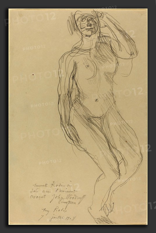Auguste Rodin, Seated Female Nude Looking Forward, French, 1840 - 1917, 1908, graphite on folded paper