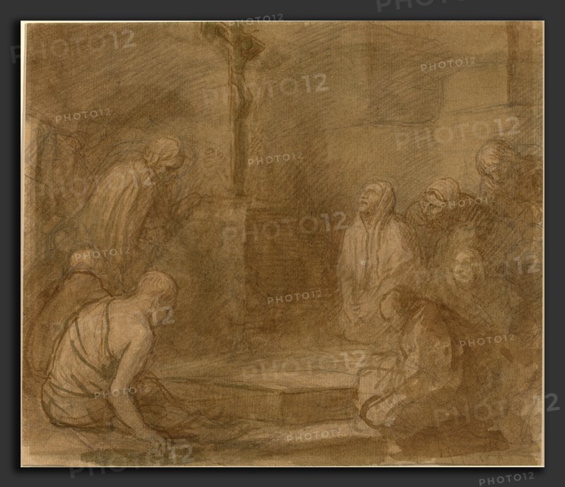 Alphonse Legros, At the Foot of the Cross, French, 1837 - 1911, pen and brown ink with brown wash over graphite on laid paper