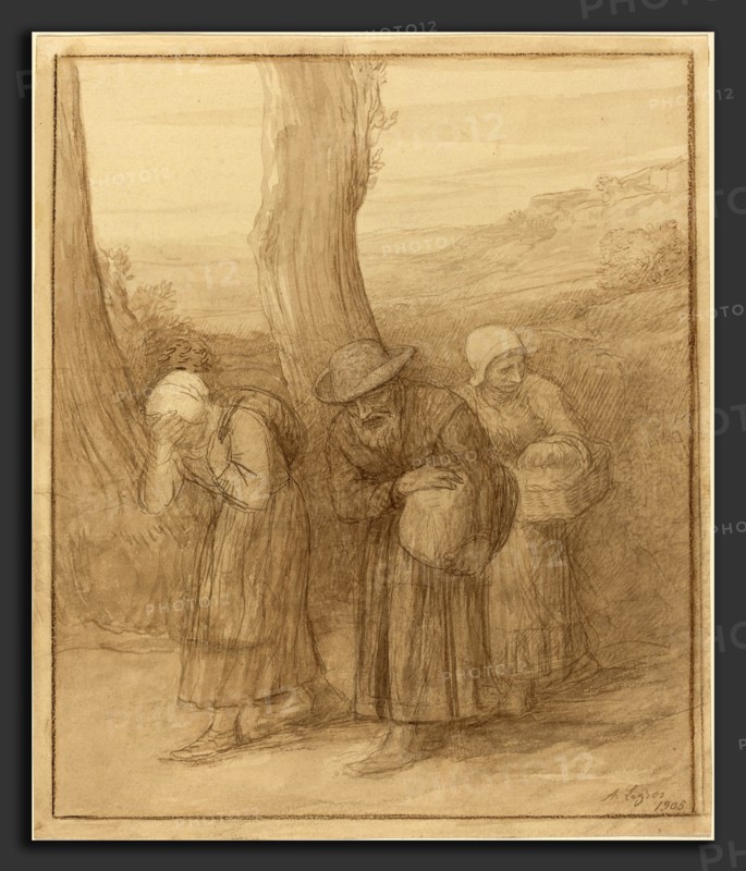 Alphonse Legros, The Departure, French, 1837 - 1911, 1905, pen and brown ink with brown wash over graphite on wove paper