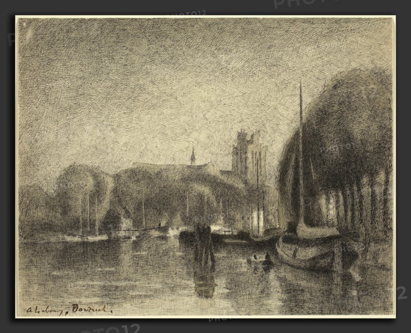 Albert Lebourg, Harbor in Dordrecht, French, 1849 - 1928, 1895-1897, pen and black ink with gray brown wash on wove paper