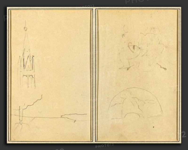 Paul Gauguin (French, 1848 - 1903), Church Tower; A Sketch of a Fan [recto], 1884-1888, graphite on wove paper