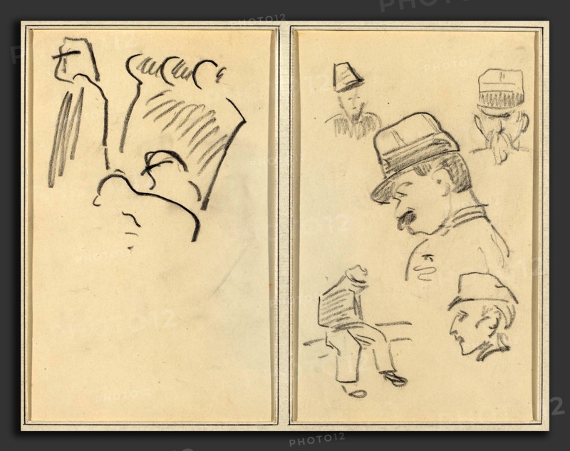 Paul Gauguin (French, 1848 - 1903), Soldiers; Four Soldiers and a Seated Figure, 1884-1888, crayon on wove paper