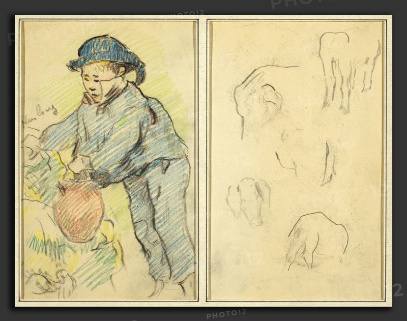 Paul Gauguin (French, 1848 - 1903), A Breton Boy with a Jug; Five Animal Forms, 1884-1888, crayon and graphite on wove paper