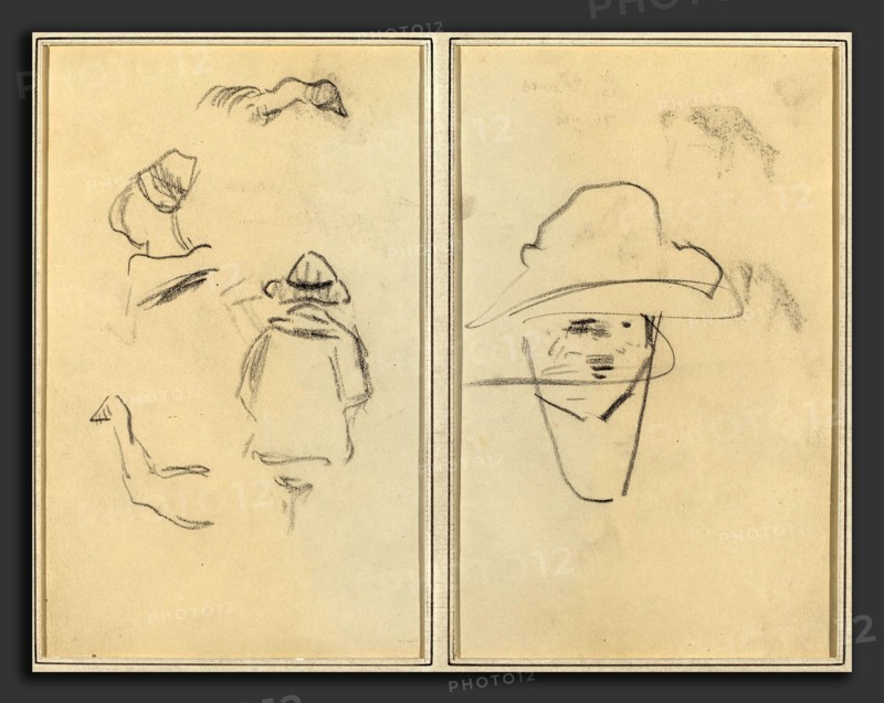 Paul Gauguin (French, 1848 - 1903), Two Breton Figures and Studies of Two Geese; Man Wearing Hat, 1884-1888, crayon on wove paper