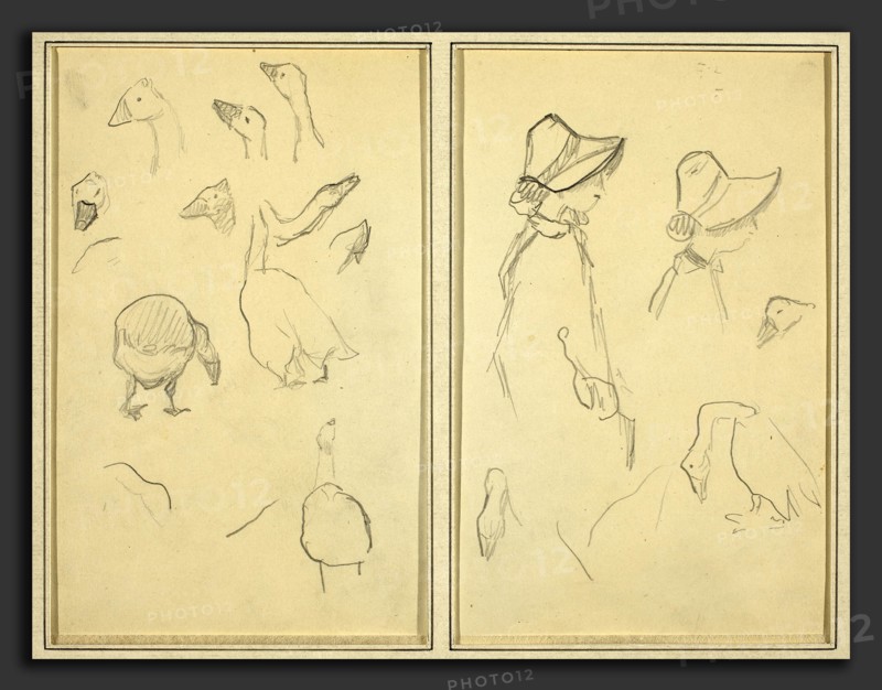 Paul Gauguin (French, 1848 - 1903), Geese; Girls in Bonnets, Geese [recto], 1884-1888, graphite on wove paper