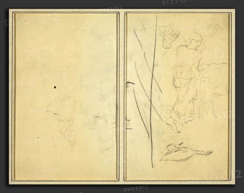 Paul Gauguin (French, 1848 - 1903), Woman with Cow, and Goose; Counterproof, 1884-1888, crayon on wove paper [counterproof]