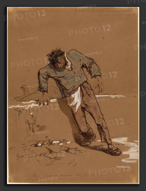 Paul Gavarni (French, 1804 - 1866), C'etais "pour se donner des forces", c. 1884, pen and brown, blue and red ink, heightened with white, on brown prepared paper