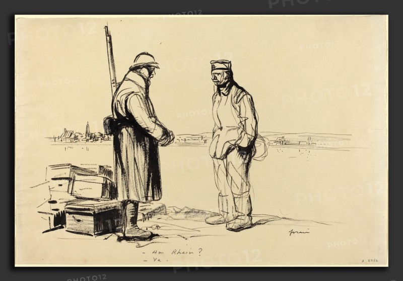 Jean-Louis Forain, -Am Rhien?  -Ya., French, 1852 - 1931, c. 1918, brush and black ink and black crayon on laid paper