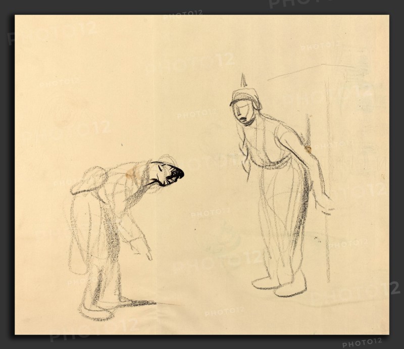 Jean-Louis Forain, Hiding the "louis", French, 1852 - 1931, c. 1914-1919, black crayon and brush and black ink on laid paper