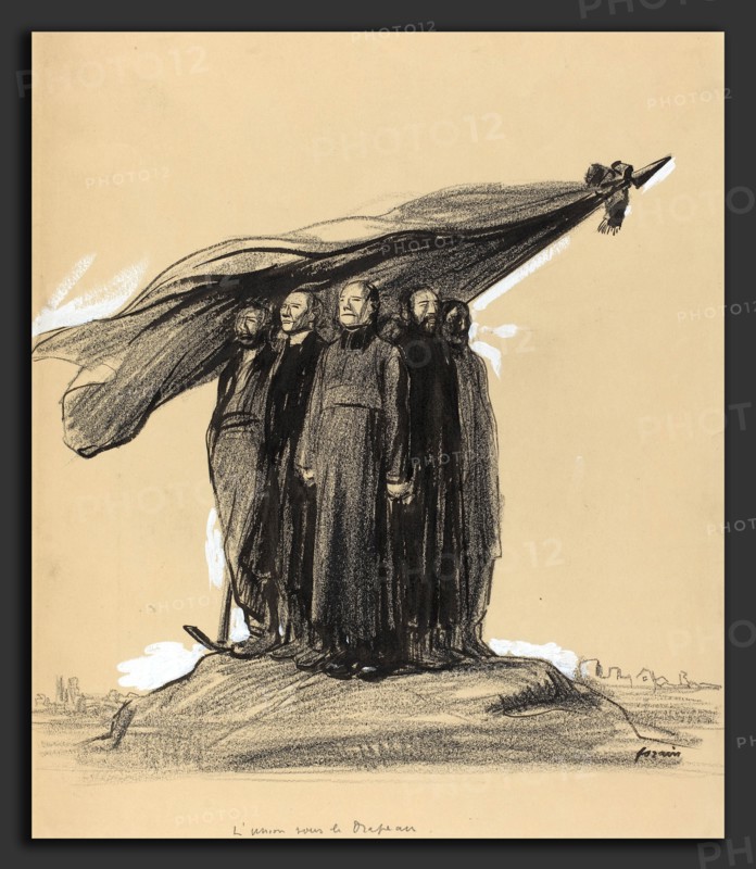 Jean-Louis Forain, L'union sous le drapeau, French, 1852 - 1931, c. 1914-1919, brush and black ink with black crayon and white on wove paper