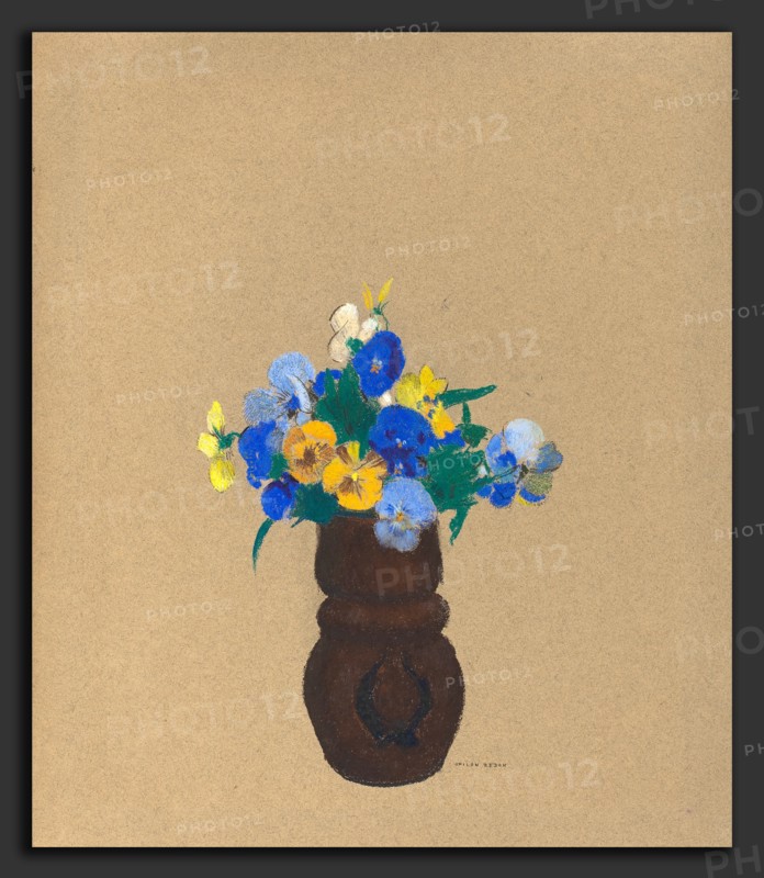 Odilon Redon, Pansies, French, 1840 - 1916, c. 1905, pastel on brown paper, Rosenwald Collection