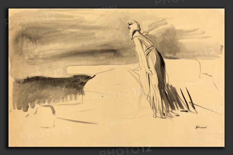 Jean-Louis Forain, France Watching, French, 1852 - 1931, c. 1914-1919, brush and gray and black ink on wove paper