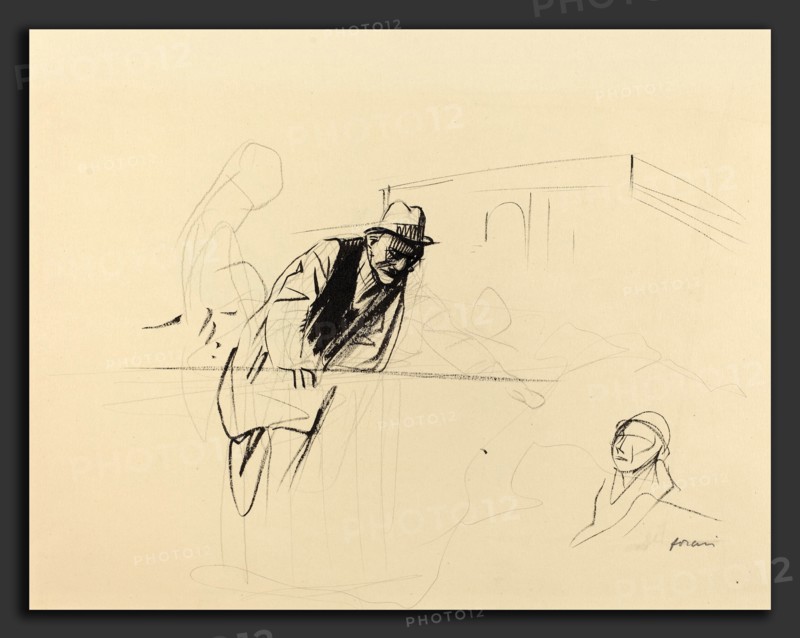 Jean-Louis Forain, Negotiations at the Trianon Palace, Versailles, French, 1852 - 1931, c. 1919, brush and black ink over graphite on wove paper