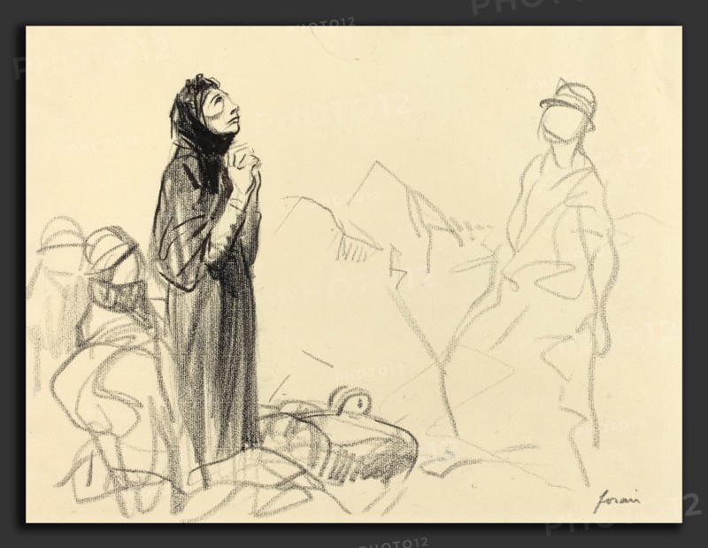 Jean-Louis Forain, During the Armistice, French, 1852 - 1931, c. 1914-1919, black crayon and brush and black ink on laid paper