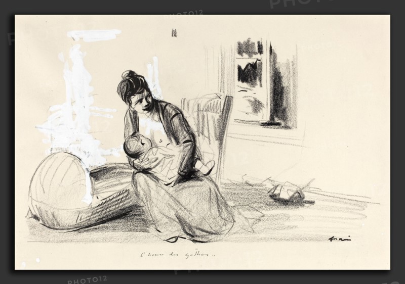 Jean-Louis Forain, L'heure des gothas, French, 1852 - 1931, c. 1914-1919, black crayon and brush and black ink corrected with white gouache on wove paper