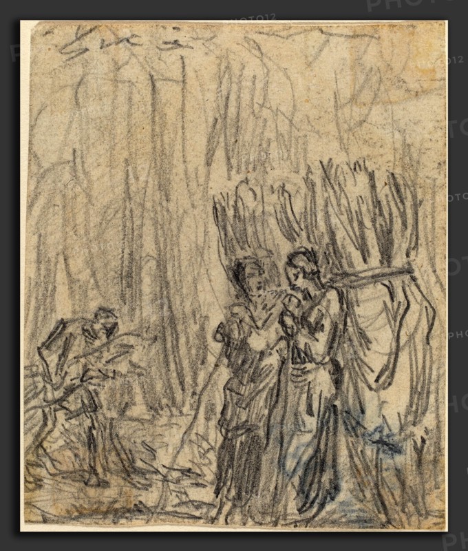 Théodore Rousseau (French, 1812 - 1867), Gleaners, graphite on wove paper