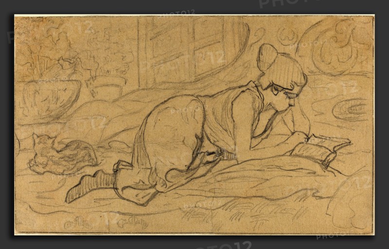 Paul Ranson (French, 1862 - 1909), Study for "La Liseuse couchée", 1894, graphite on paper laid down