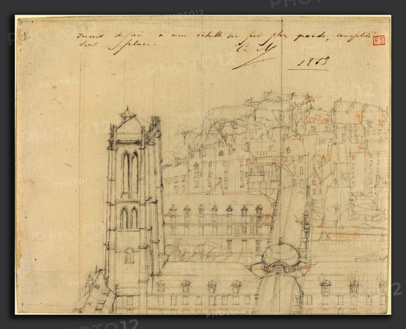 Charles Meryon (French, 1821 - 1868), College Henri IV, 1863, graphite with touches of red chalk on laid paper