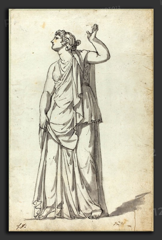 Jacques-Louis David (French, 1748 - 1825), Roman Statue of a Muse (Anchyrrhoe), pen and black ink with gray wash on laid paper