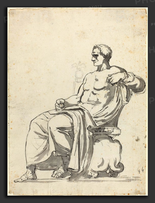 Augustin Pajou (French, 1730 - 1809), The Ludovisi Menander, 1752-1756, pen and black ink with gray wash over black chalk on laid paper