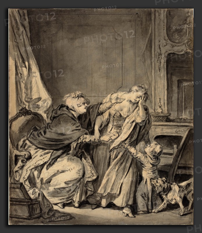 Jean-Baptiste Greuze (French, 1725 - 1805), The Angry Mother, black and gray wash over graphite on laid paper