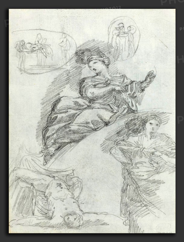 Anicet-Charles-Gabriel Lemonnier (French, 1743 - 1824), Studies of Figures, black chalk on laid paper