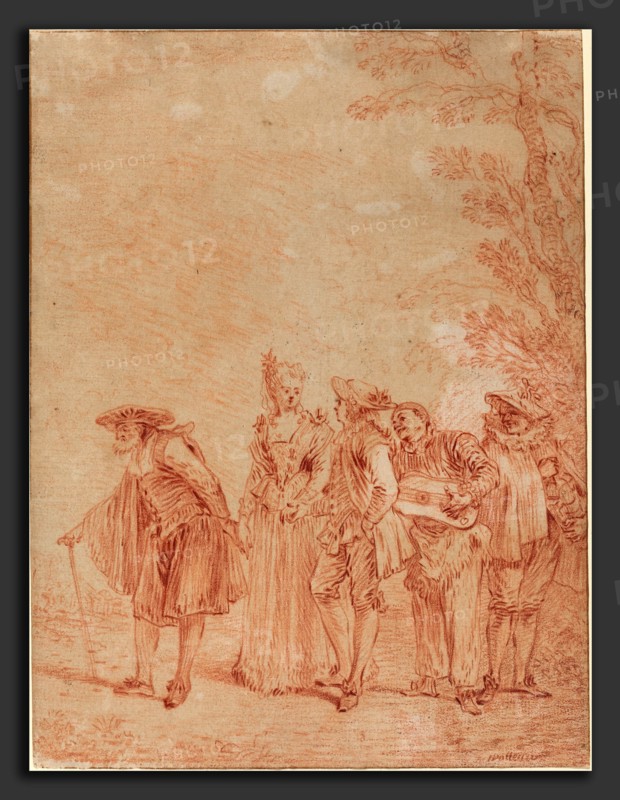 Antoine Watteau (French, 1684 - 1721), The Wedding Procession, c. 1712, red chalk over red chalk counterproof on laid paper