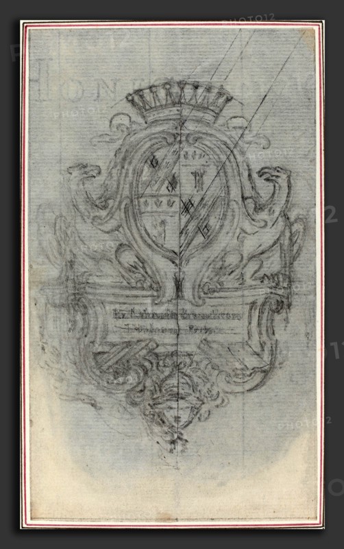 Hubert FranÃ§ois Gravelot (French, 1699 - 1773), Coat of Arms with Two Eagles, graphite, incised for transfer on laid paper