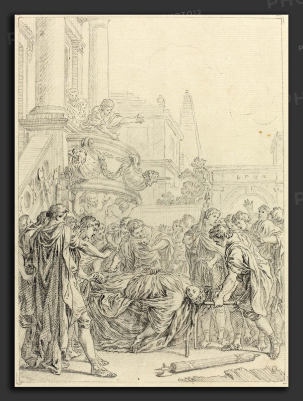 Hubert FranÃ§ois Gravelot (French, 1699 - 1773), Du plus grand des Romains voilÃ  ce qui vous reste, graphite on laid paper