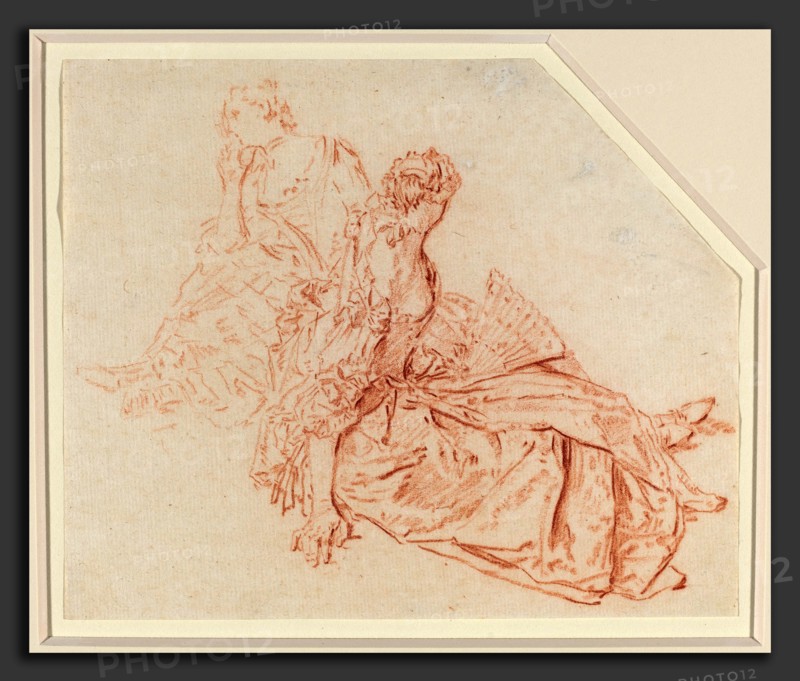 Nicolas Lancret (French, 1690 - 1743), Two Seated Ladies, red chalk on laid paper