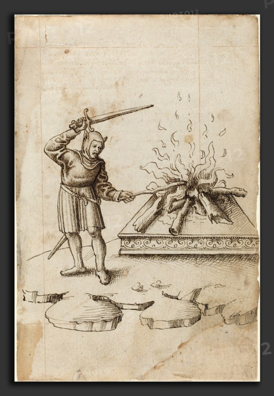 French early 16th century, "Do Not Poke the Fire with a Sword", c. 1512-1515, pen and gray ink on laid paper