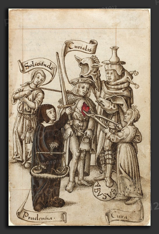 French early 16th century, "Do Not Eat Your Heart out", c. 1512-1515, pen and brown ink with watercolor on laid paper