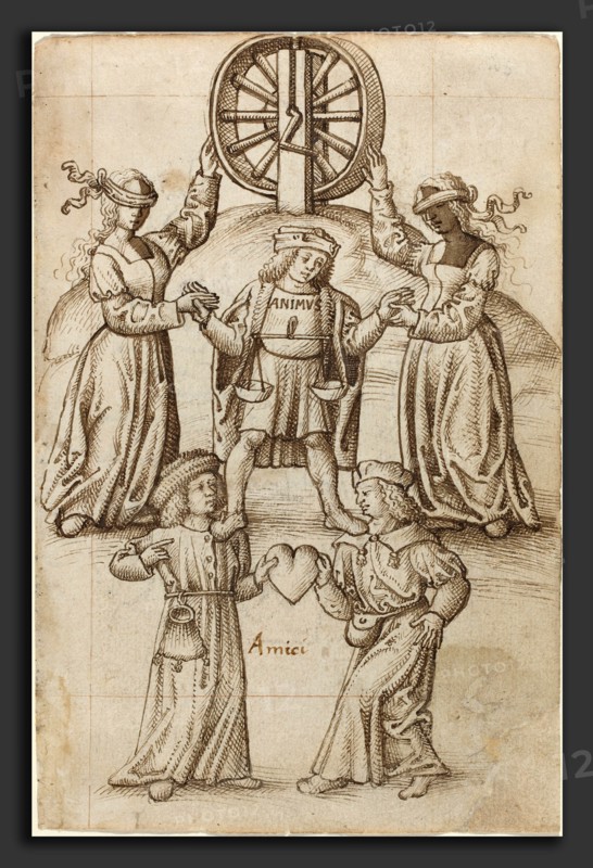French early 16th century, "Friendship Is Equality; A Friend Is Another Self", c. 1512-1515, pen and brown ink with brown wash on laid paper