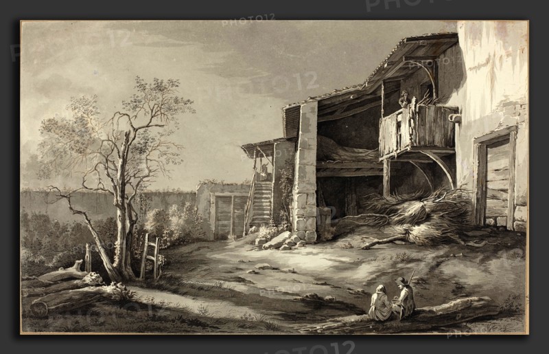 Jean-Jacques de Boissieu (French, 1736 - 1810), A Farmyard, pen and black and brown ink with gray wash