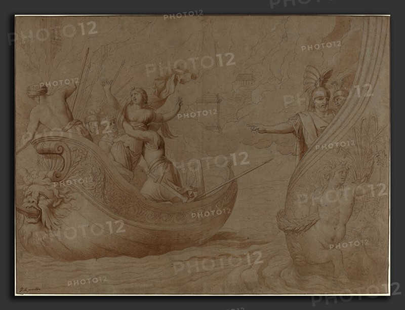 Jean Lepautre (French, 1618 - 1682), The Abduction of Helen of Troy, pen and black ink with brown wash on gray laid paper