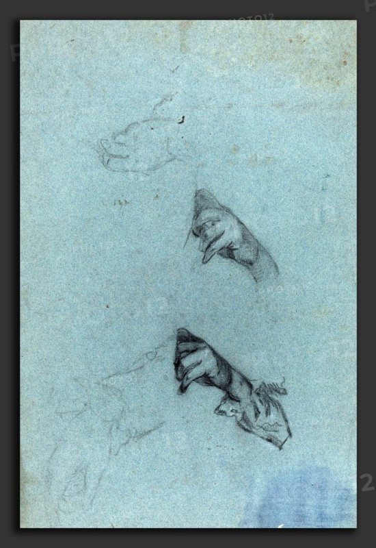 Allan Ramsay (Scottish, 1713 - 1784), Hand Studies, black chalk heightened with white on blue laid paper